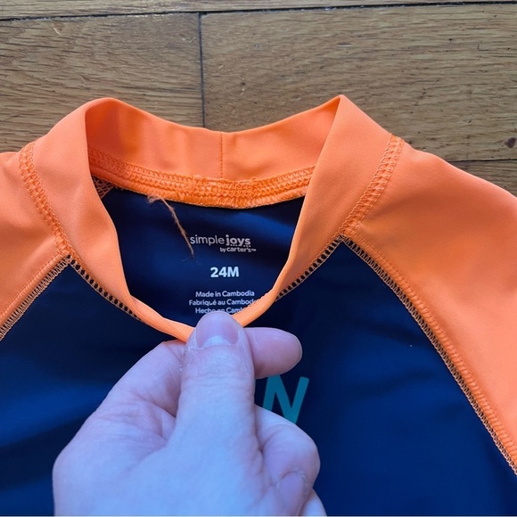 Carter’s: Simple Joys |Swimsuit Trunk and Rashguard Set Navy Orange Ships | 24mo - Picture 3 of 7